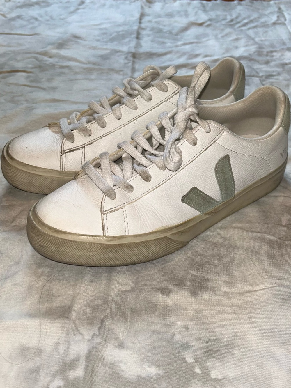 Veja Campo White and Seafoam Green Sneakers